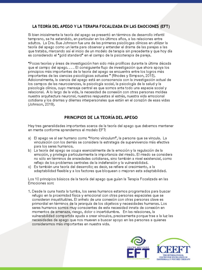 Apego y emociones en terapia EFT | PDF | Teoría de apego | Las emociones