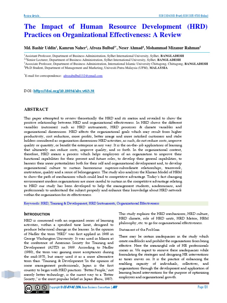 The Impact of Human Resource Development (HRD) Practices On ...