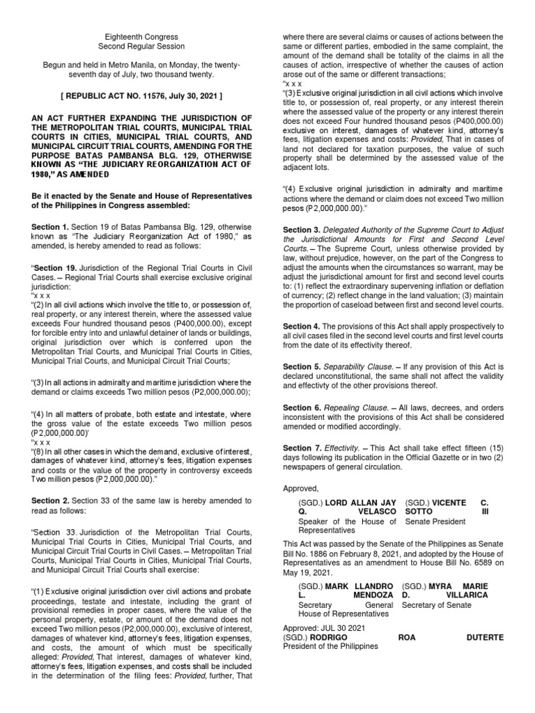 The Jurisdictional Amounts For First and Second Level Courts PDF