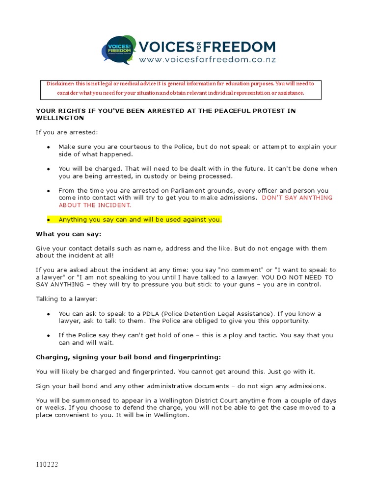 Rights After Arrest at Wellington Protest | PDF | Arrest | Witness