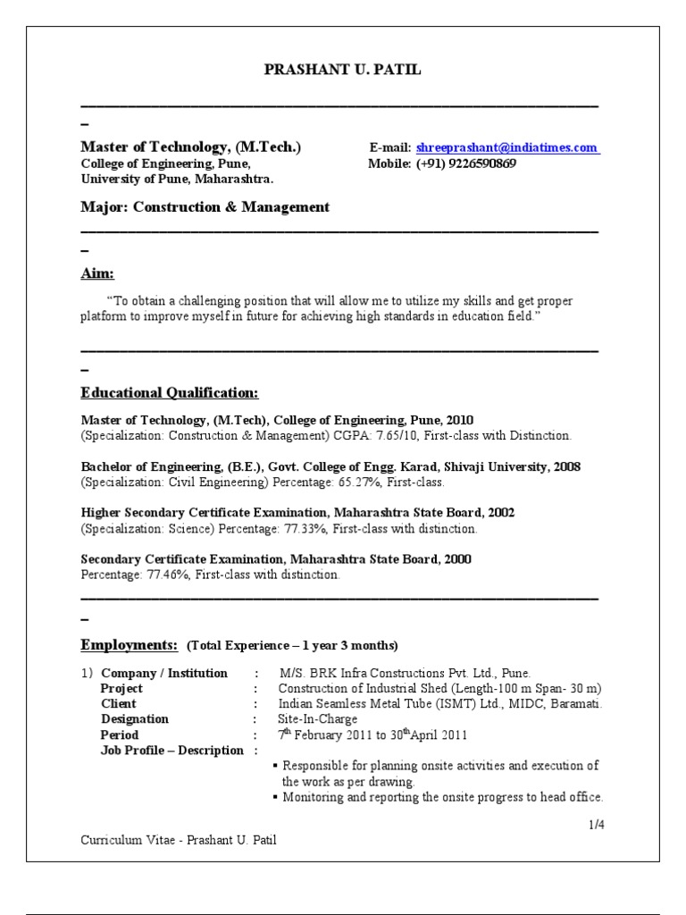 Prashant U. Patil - Civil Engineer CV | PDF | Test (Assessment ...