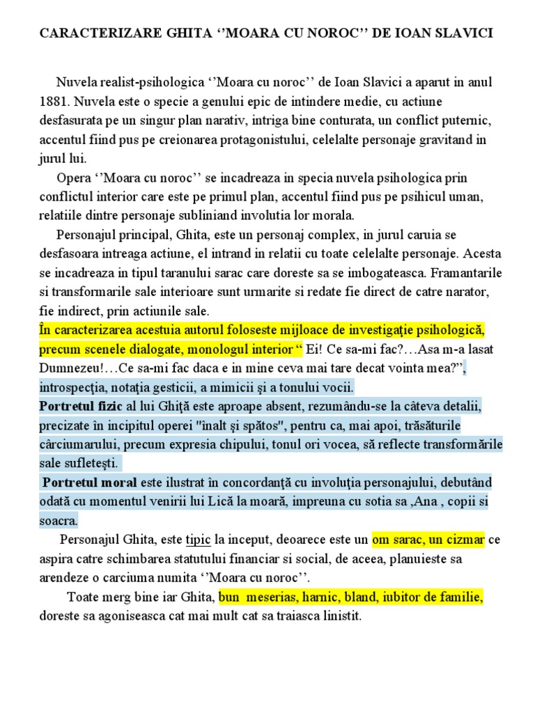 Caracterizare Ana Moara Cu Noroc Caracterizare Ghita Moara Cu Noroc de Io | PDF