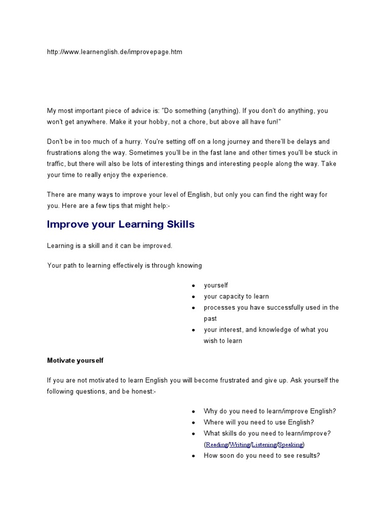 Tips to Improve Your English Skills | PDF | Learning | Neuroscience