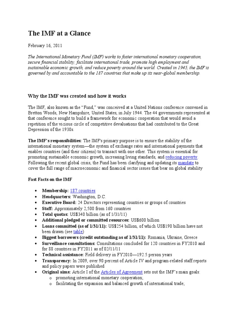 Overview of the International Monetary Fund | PDF | International ...