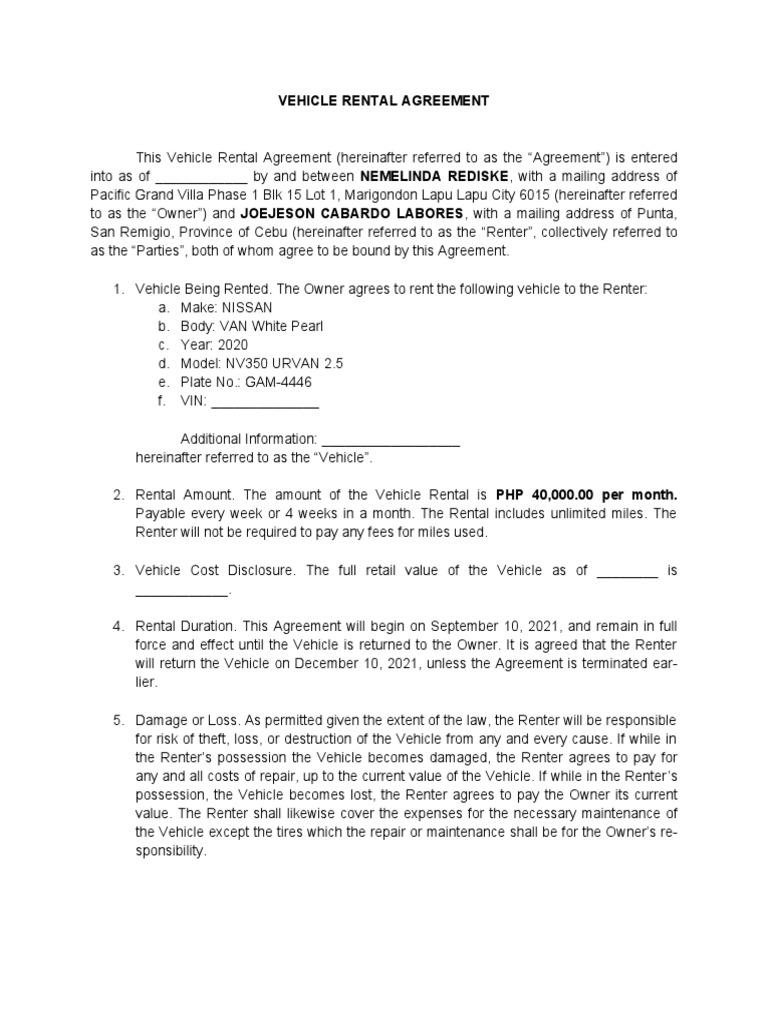 Vehicle Rental Agreement | PDF | Renting | Attorney's Fee
