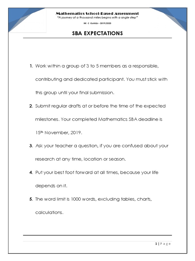 CSEC Mathematics SBA Guideline - MR Conlloyd Gumbs | PDF | Mathematics ...