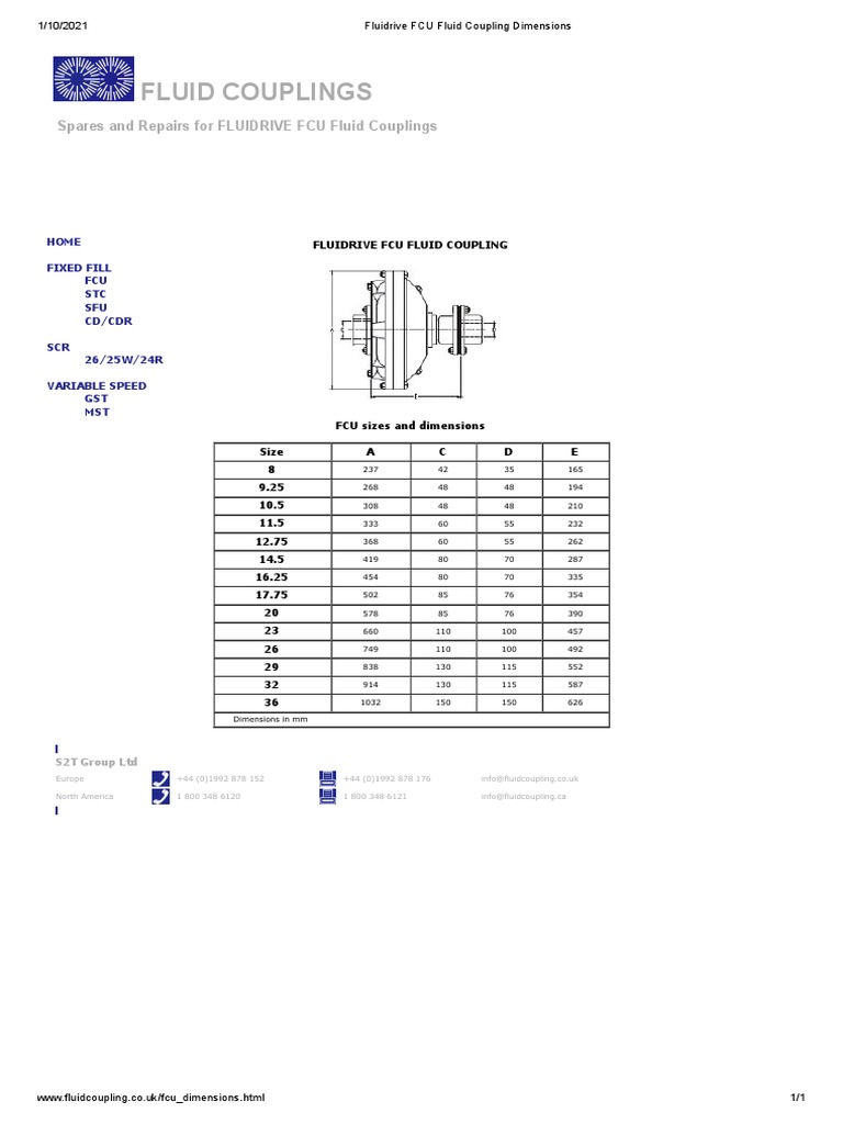 Fluidrive FCU Fluid Coupling Dimensions PDF Mechanical Engineering