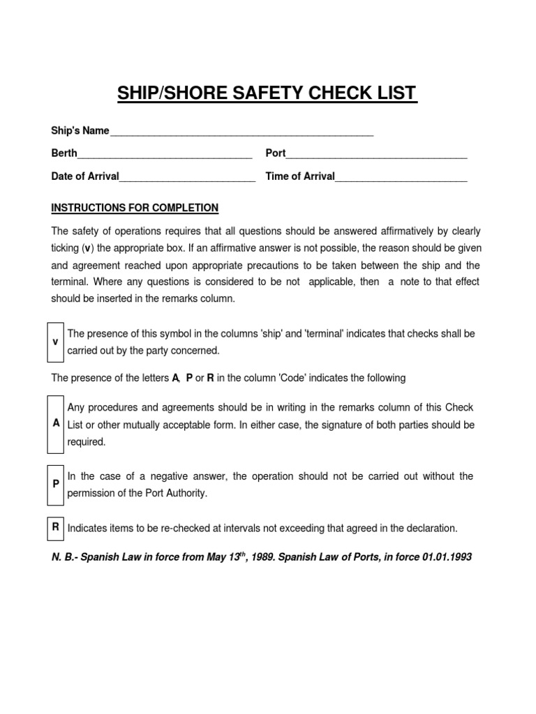 Ship/Shore Safety Checklist Guide | PDF