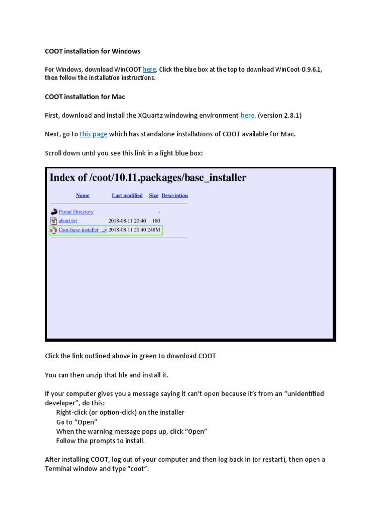 COOT Installation Instructions | PDF