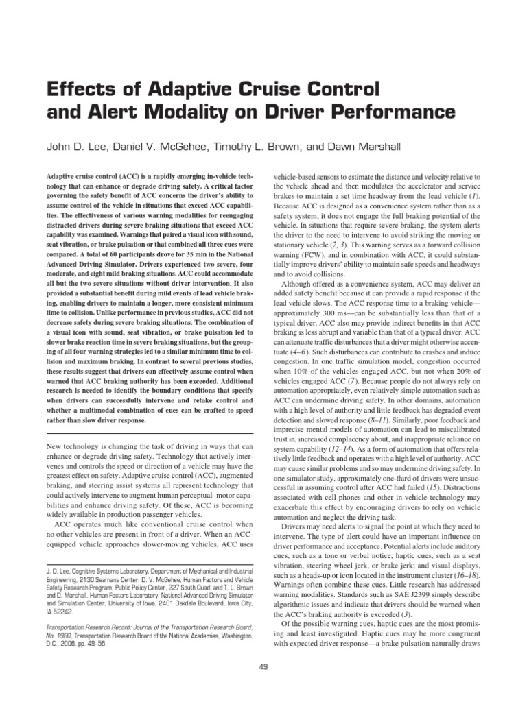 Effects of Adaptive Cruise Control and A | PDF