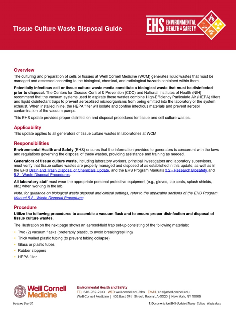 Tissue Culture Waste Disposal Guide PDF Laboratories Disinfectant
