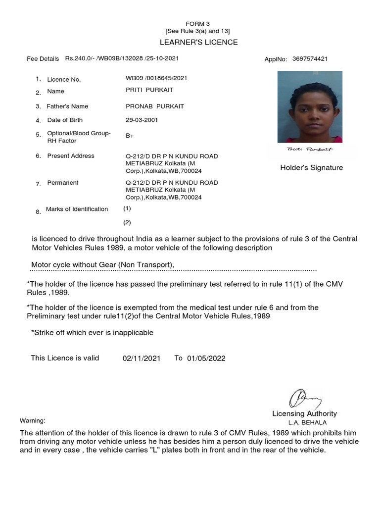Learner's Licence Information | PDF | License | Road Transport