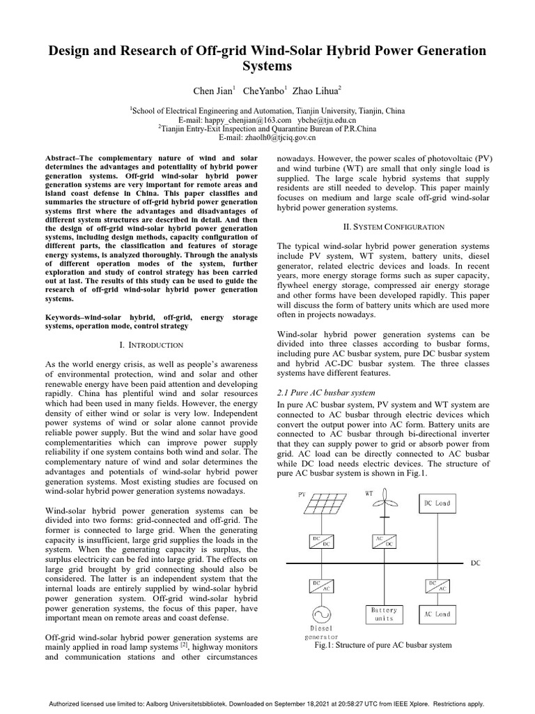 Off-Grid Wind-Solar Hybrid Systems | PDF | Solar Power | Wind Power