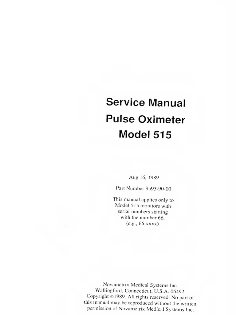 Service Manual Pulse Oximeter Model 515 | PDF | Amplifier