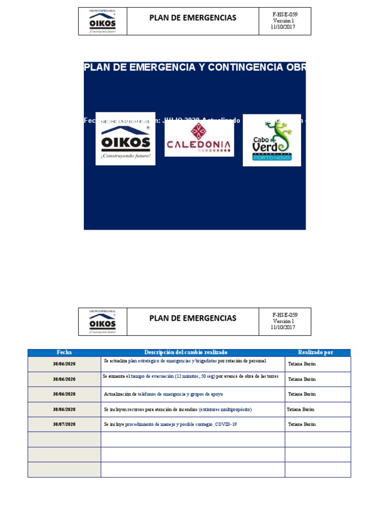 Plan de Emergencias Porto Novo 2020 | PDF | Primeros auxilios | Emergencia