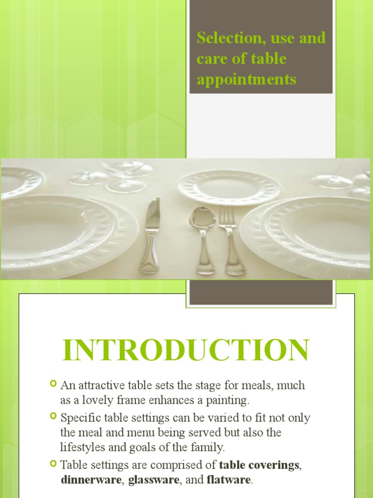 Selection, Use and Care of Table Appointments1 PDF Tableware