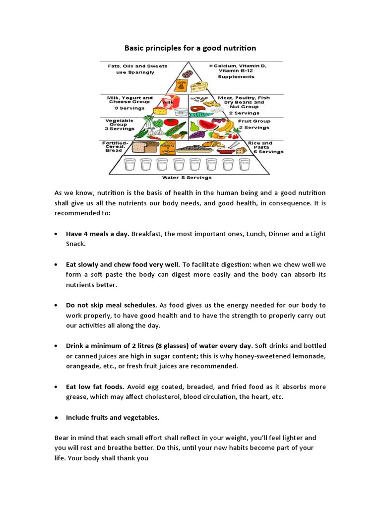 Basic Principles For A Good Nutrition | PDF