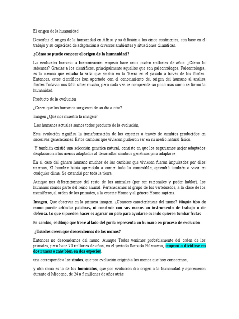 Origen y evolución de la humanidad | PDF | Homo | Evolución humana