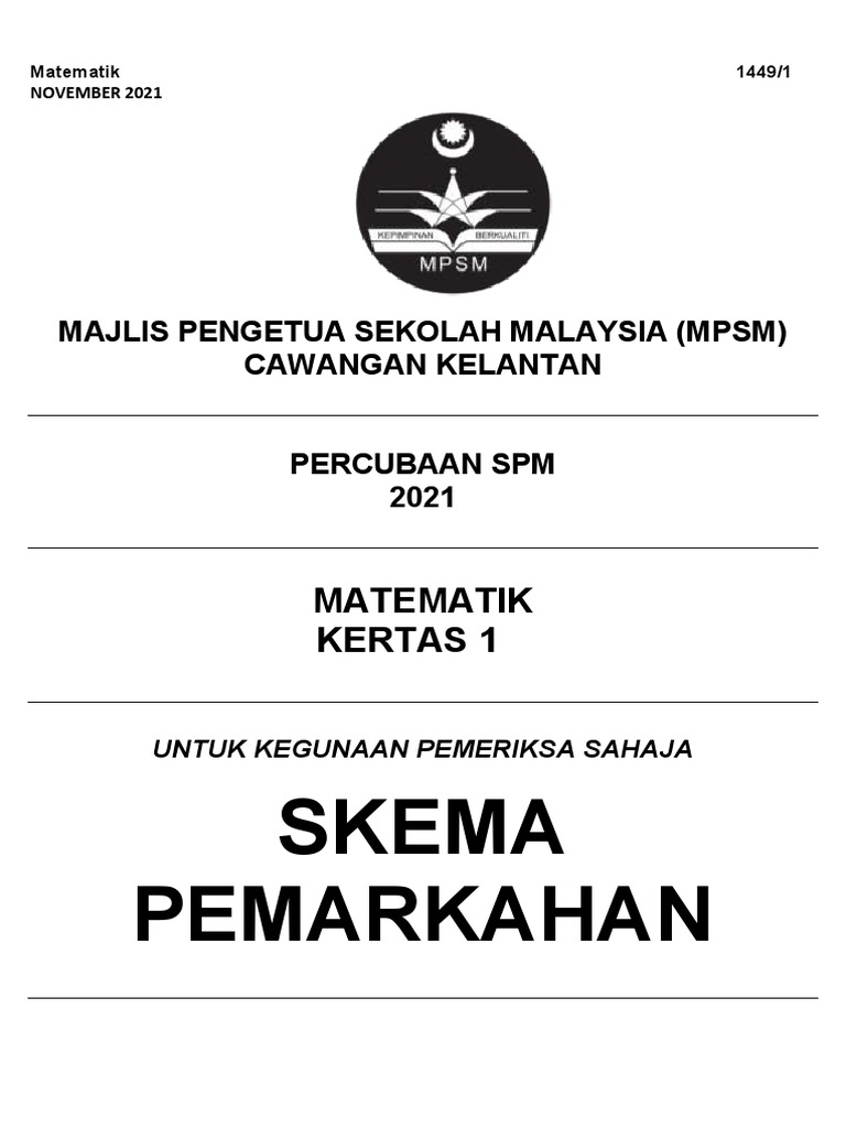 Skema Trial Matematik Kelantan K1 K2 Pdf
