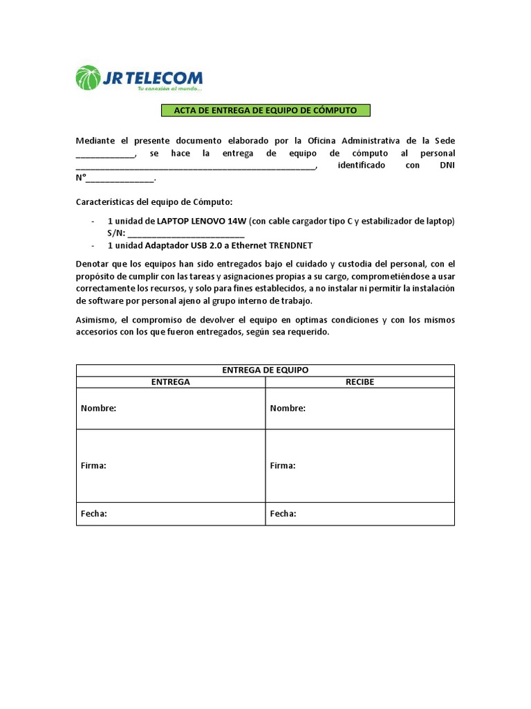Acta de Entrega de Equipo de Cómputo | PDF