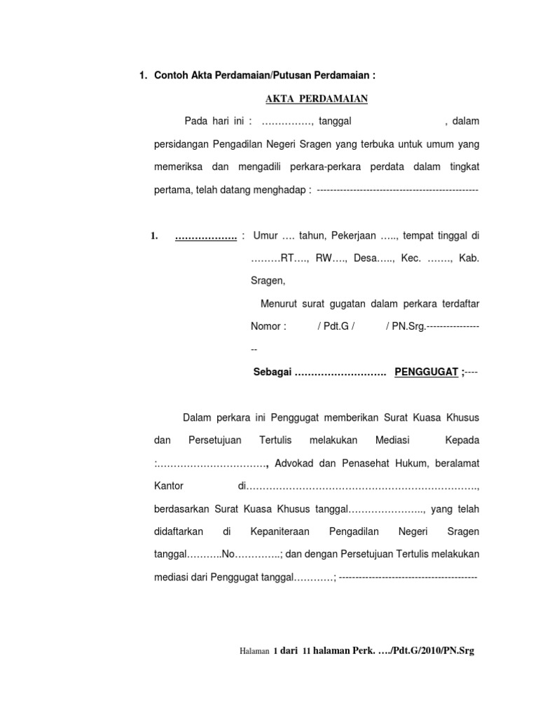 Contoh Akta Perdamaian