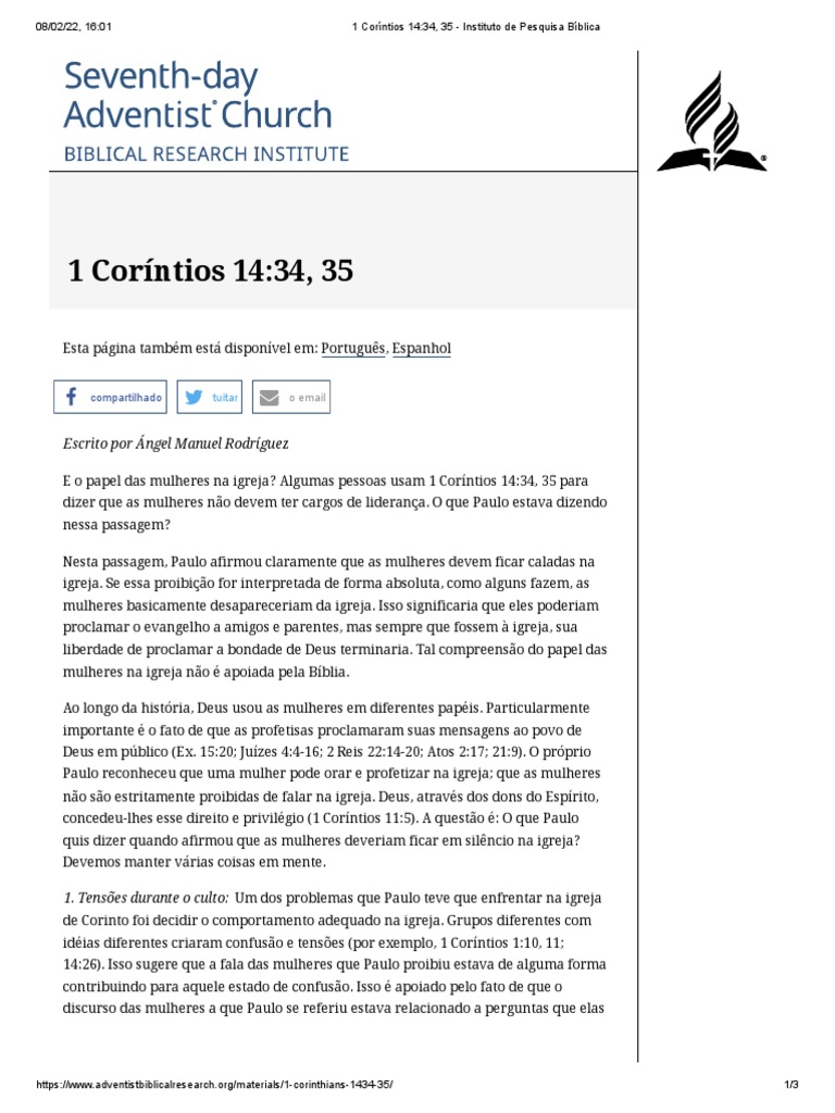 primeiro coríntios capítulo 14 versículo 34