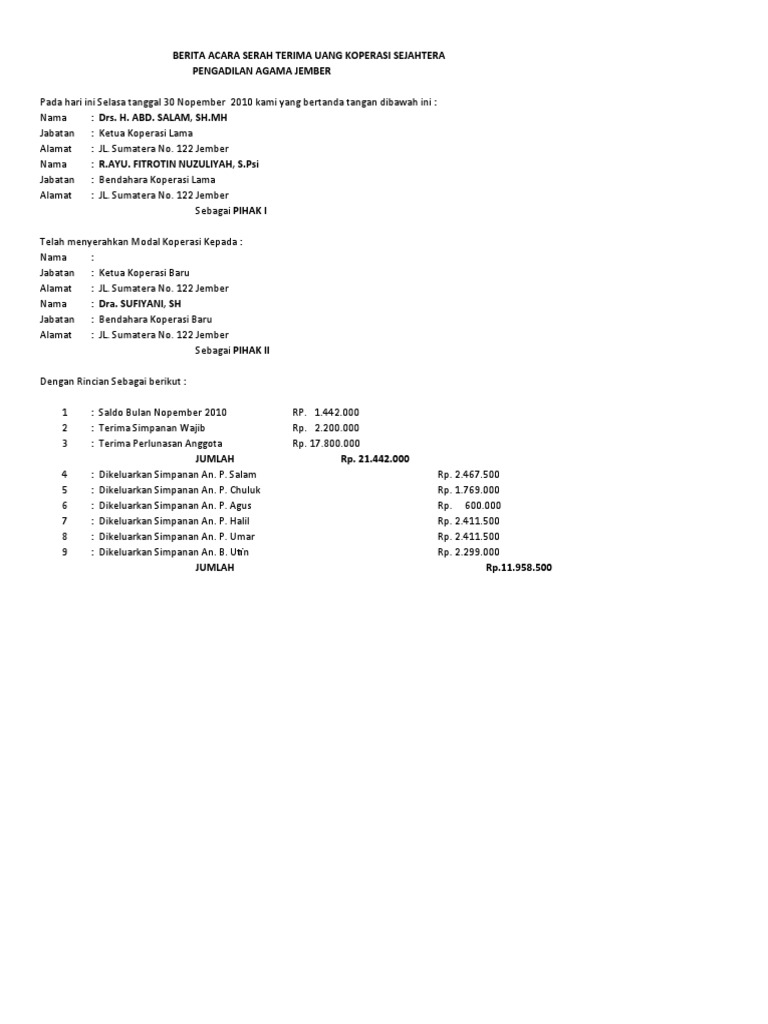 Berita Acara Koperasi