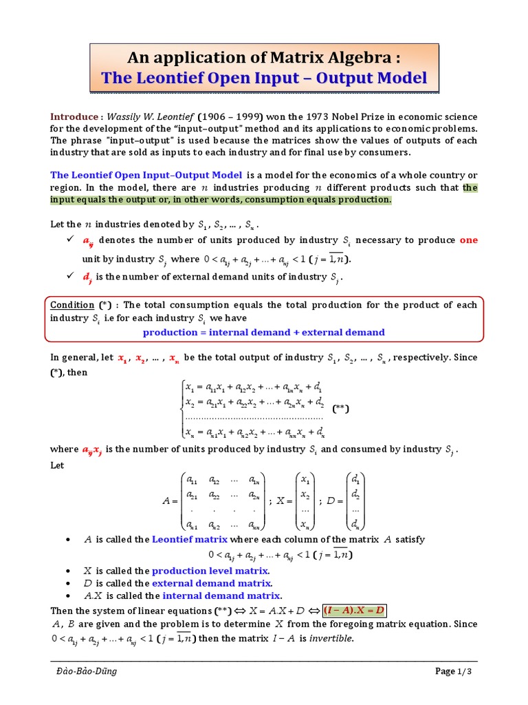 Leontief Input-Output Model Explained | PDF | Input–Output Model ...