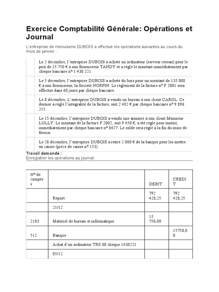Journal comptable de l'entreprise DUBOIS | PDF | Banques | Facture