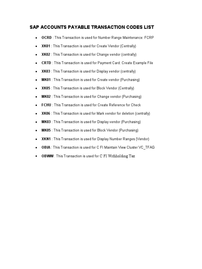 Sap Transaction Codes Pdf Download