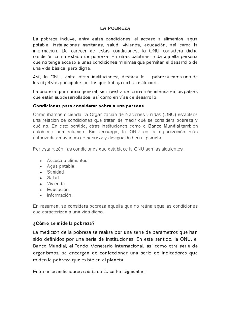 La Pobreza | PDF | Pobreza | Pobreza e indigencia