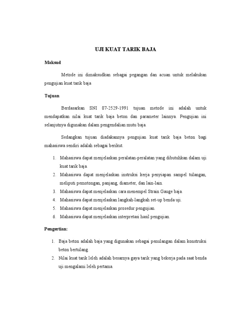 Uji Kuat Tarik Baja Beton Pdf
