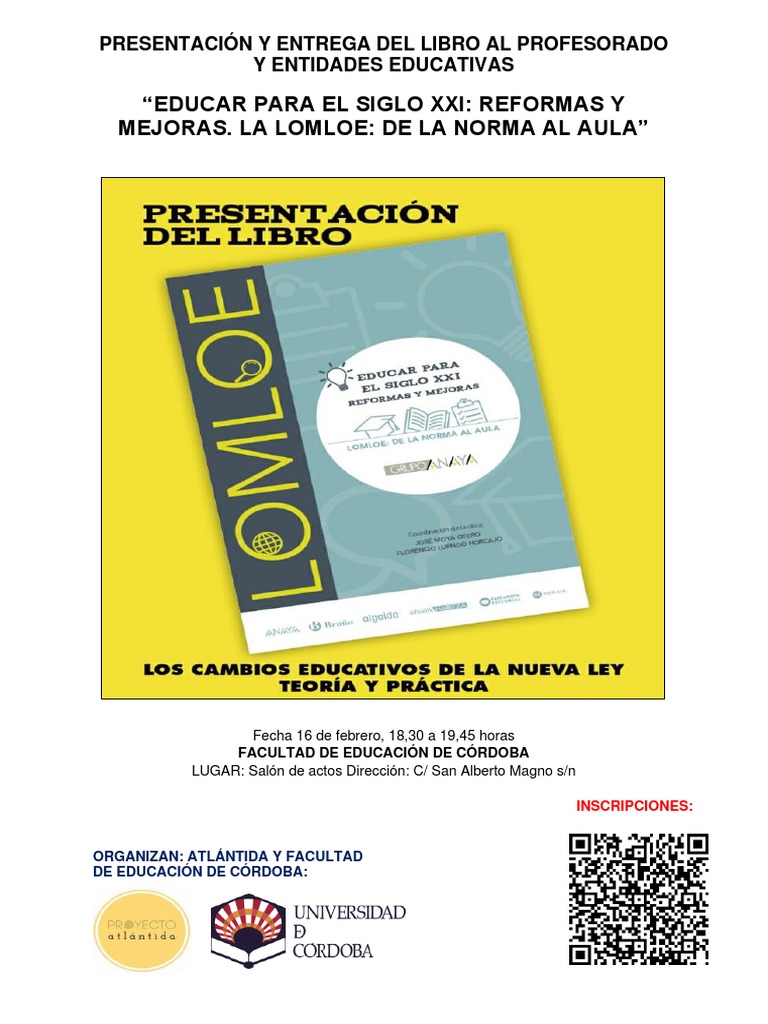 Presentación del libro LOMLOE en Córdoba | PDF | Plan de estudios ...