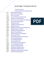 SAP G/L (General Ledger) Transaction Codes List