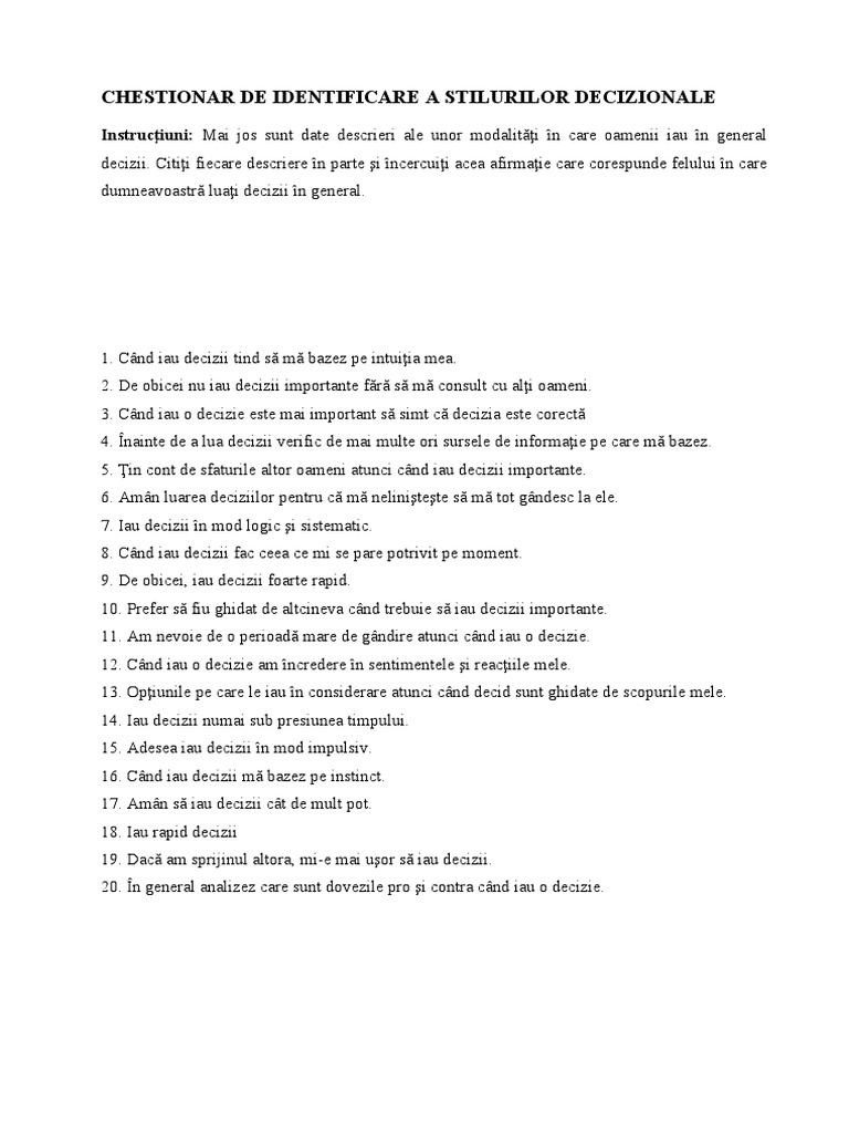 Test - Stil Decizional | PDF