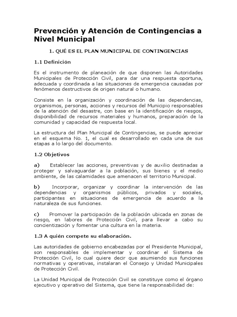 Como Elaborar Un Plan de Contingencias Municipal | PDF | Defensa Civil ...