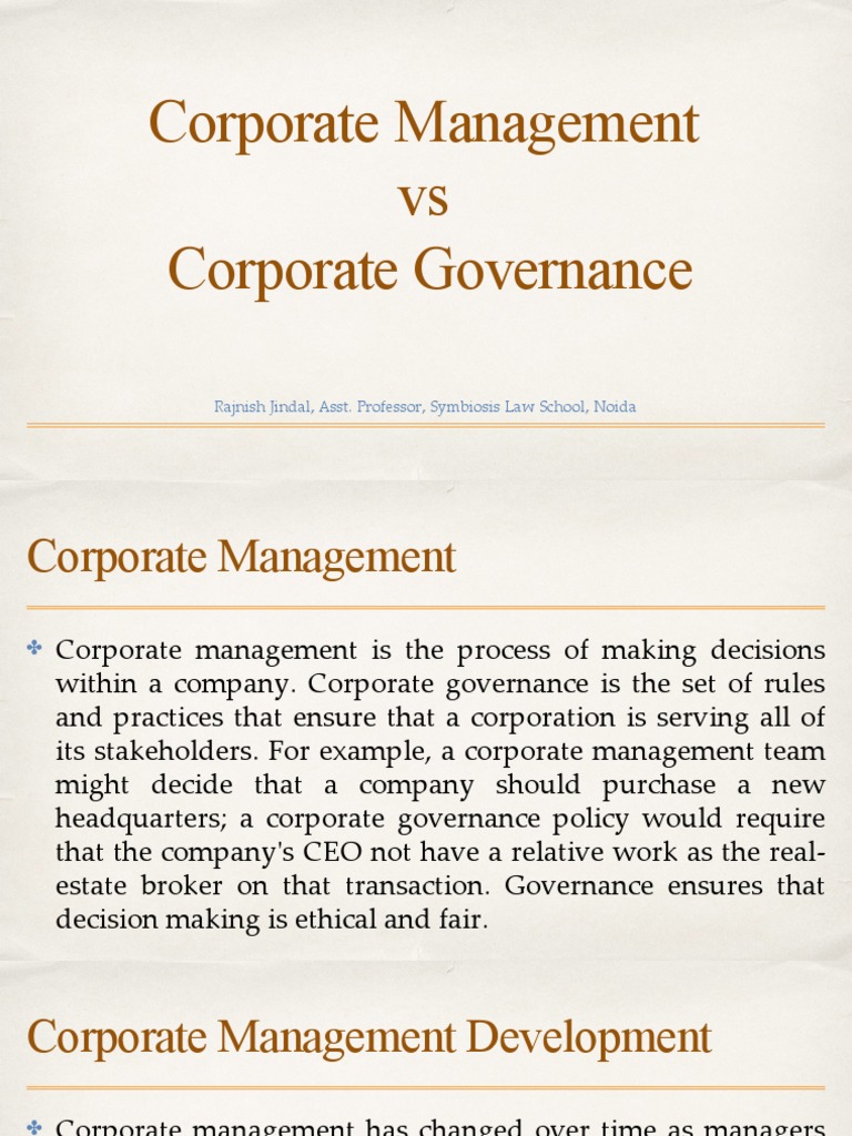 Corporate Management Vs Corporate Governance: Rajnish Jindal, Asst ...