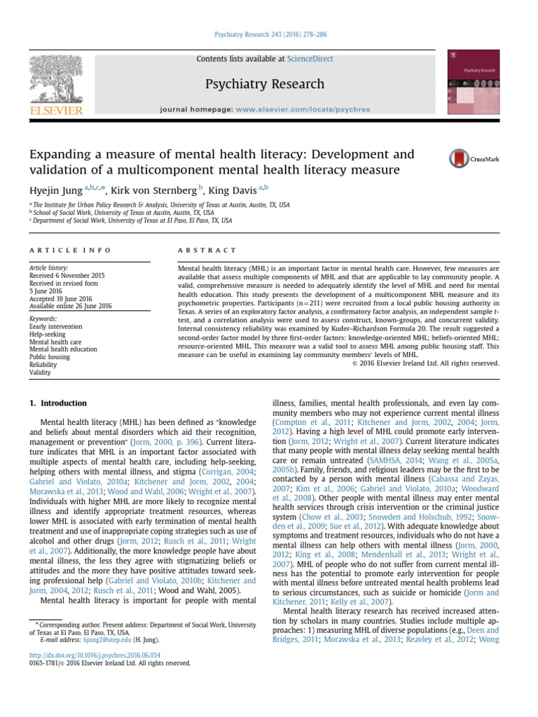 Measuring Mental Health Literacy | PDF | Mental Disorder | Survey ...