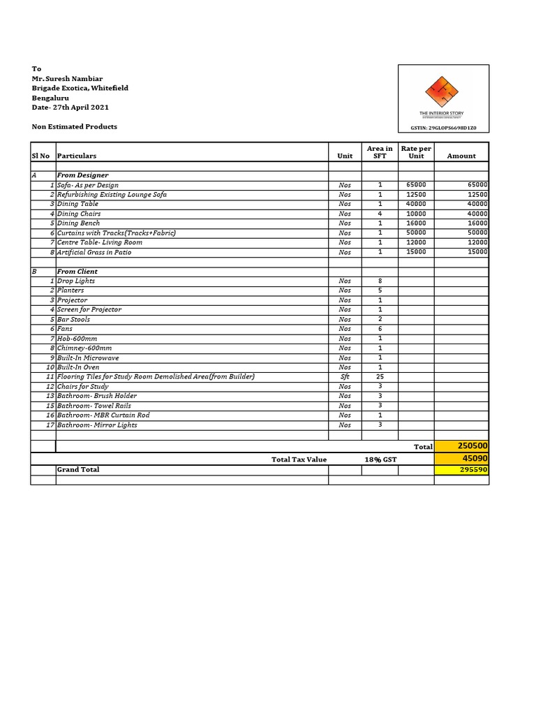 Invoice for Interior Furnishings | PDF | Decorative Arts ...