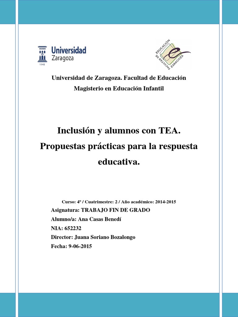 Inclusión de Alumnos con TEA en Infantil | PDF | Espectro autista ...