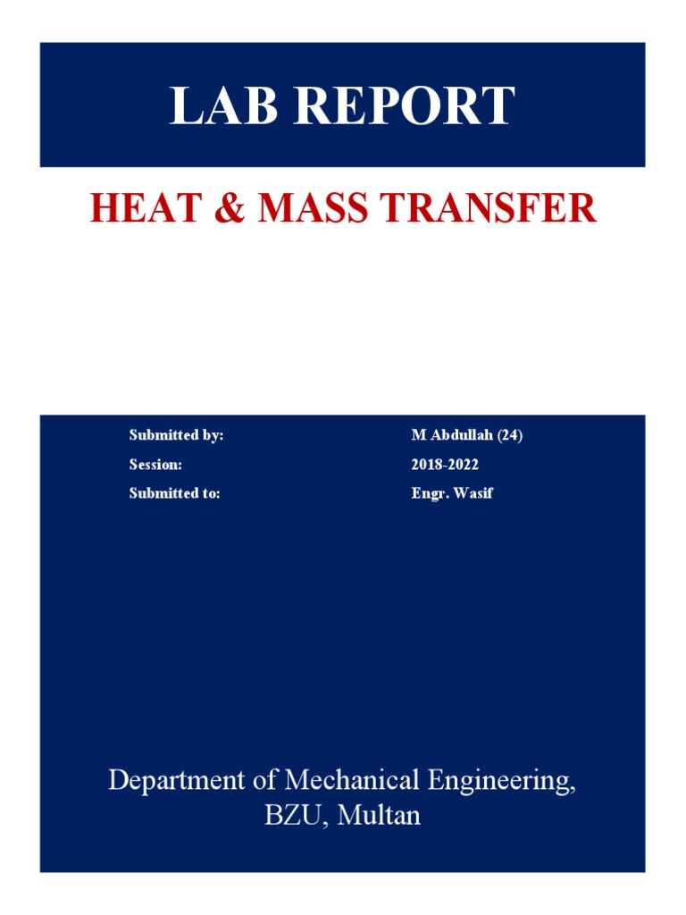 Heat & Mass Transfer Lab Report PDF Thermal Conduction Heat Transfer