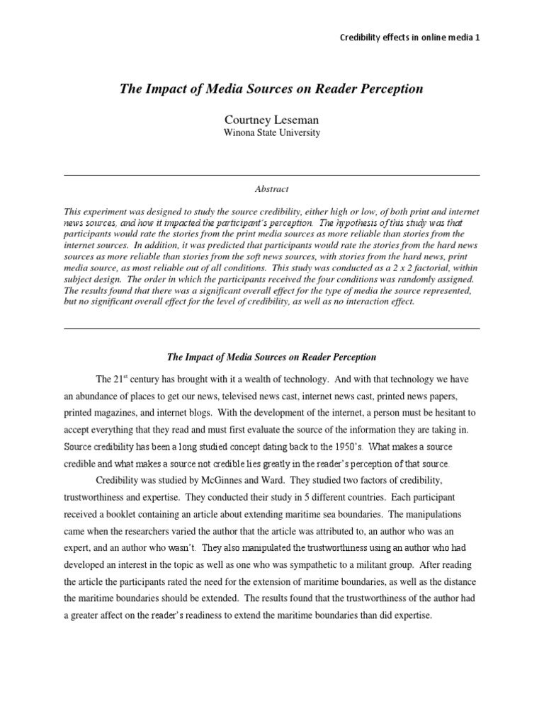Media Source Credibility Study Results | PDF | Credibility | News