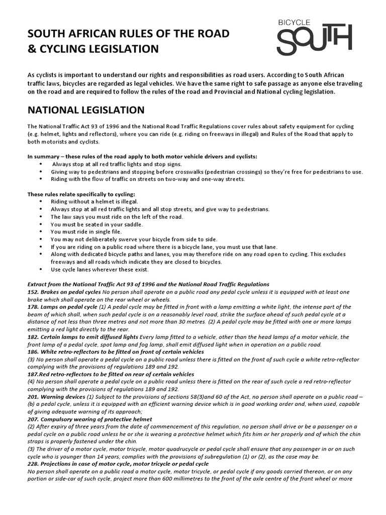 South African Rules of The Road PDF Traffic Road