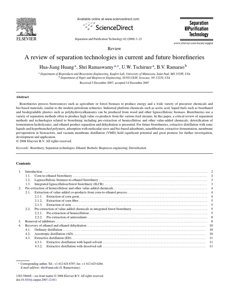 A Review of Separation Technologies in Current and Future Bio ...