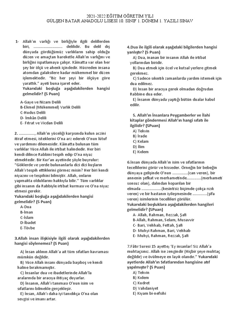 10.sınıf Din | PDF