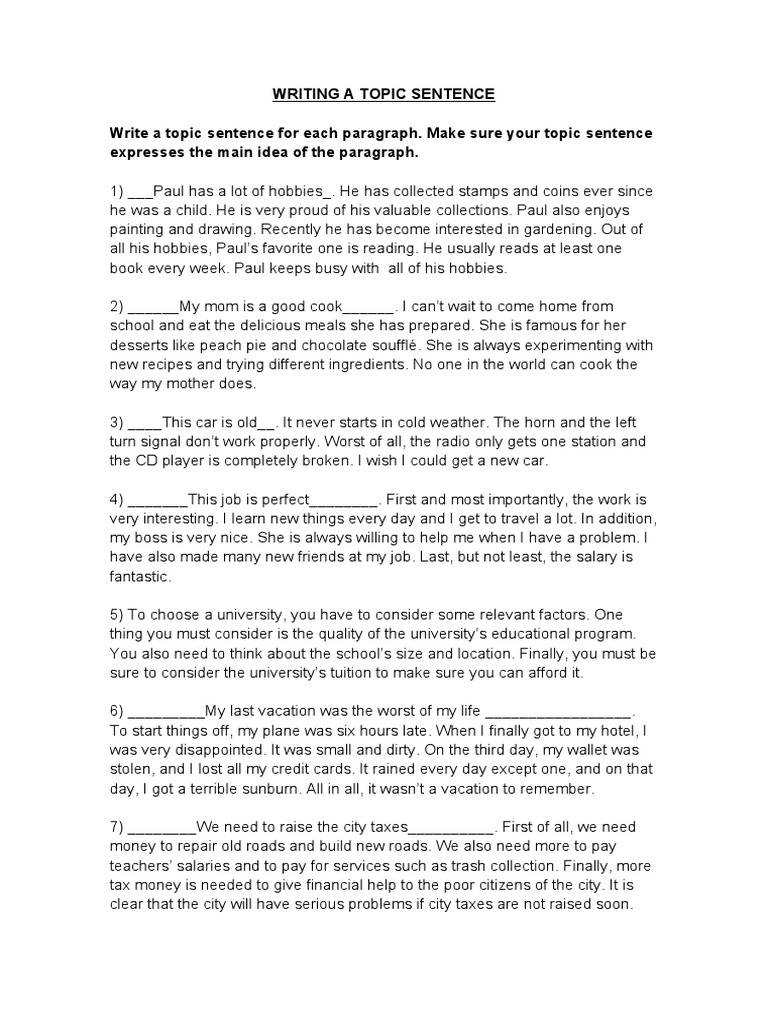 Writing Topic Sentences Guide | PDF | Music Education