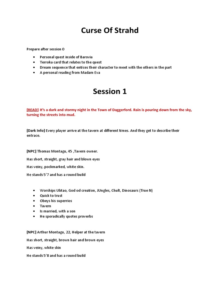 Curse of Strahd Notes | PDF | Bookcase | Chair