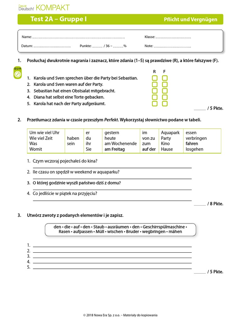 Das Ist Deutsch Kompakt 3 Sprawdziany