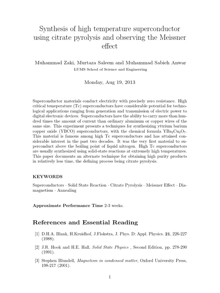 Citrate Pyrolysis for YBCO Superconductors | PDF | Superconductivity ...