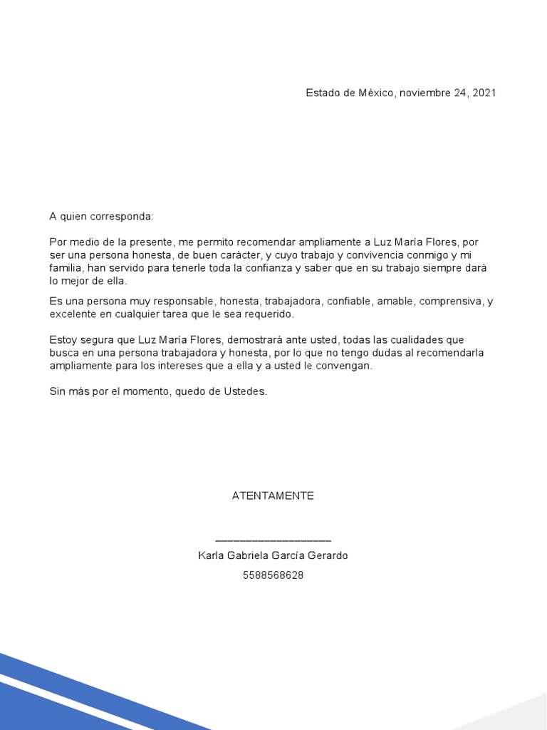 Modelo de Carta de Recomendacion Vecinal Word  PDF